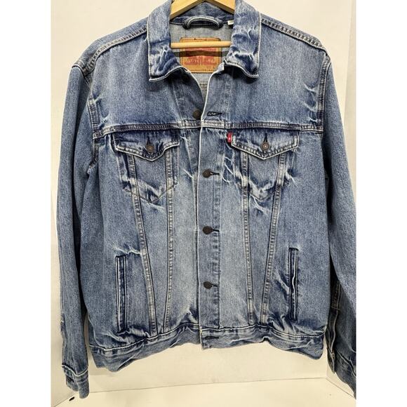 Levi’s Dark Wash Denim Trucker Jacket Men’s Size L - Picture 6 of 8